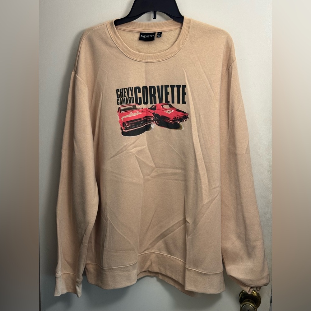 Chemistry Beige Crewneck Sweater with Car Graphic